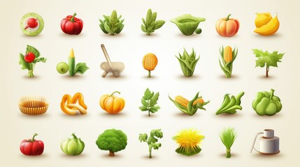 Fototapeta premium A Vector illustration of agriculture, gardening icons on abstract blurred background. Vector illustration template design on isolated on transparent background.