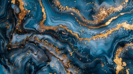 Luxurious golden and blue marbled texture. Elegant blue and gold marble texture with flowing...