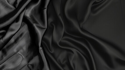 Black flowing fabric. Wavy elegant dark background on the theme of fashion design or the fabric industry