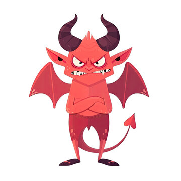 An illustration of a small angry red demon with wings and horns