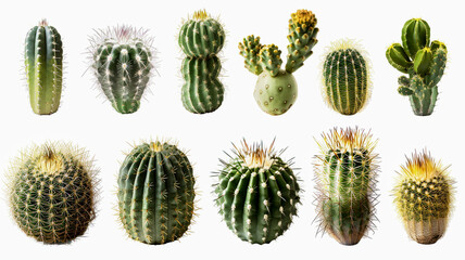 cactus collection isolated on white background.