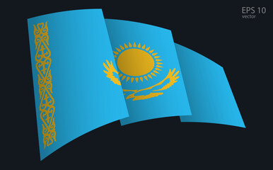 Waving Vector flag of Kazakhstan. National flag waving symbol. Banner design element.
