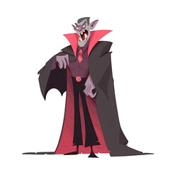 An illustration of an angry dhampir wearing black-red attire with fangs