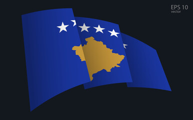 Waving Vector flag of Kosovo. National flag waving symbol. Banner design element.
