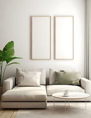 Frame mockup, ISO A paper size. Living room wall poster mockup