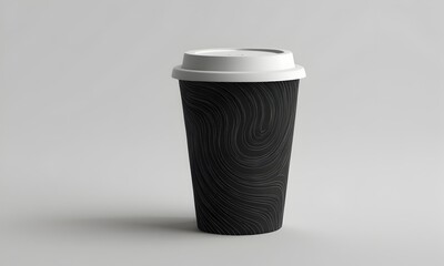 Paper coffee cup with a secure white lid, against neutral tone. Packaging design templates and mockup creations concept. AI Illustration.