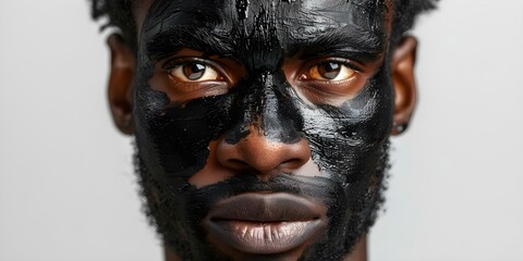 Photo of a proud African American man wearing black face paint centered professional photo copy space. Concept Topic for Description, Proud African American Man, Black Face Paint