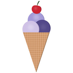 Purple Yam Flavor Ice Cream Cone with Cherry on Top