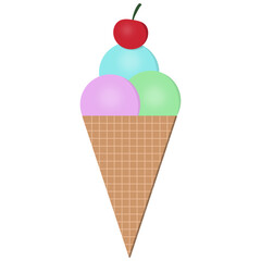 Bubble Gum Flavor Ice Cream Cone with Cherry on Top