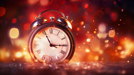 Fototapeta na wymiar alarm clocks with a New Year's Eve background