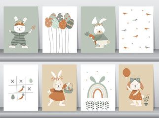 Happy Easter Set of banners, greeting cards, posters, holiday ,graphic elements. Holiday covers, posters, banners. Cartoon flat. vector illustration.