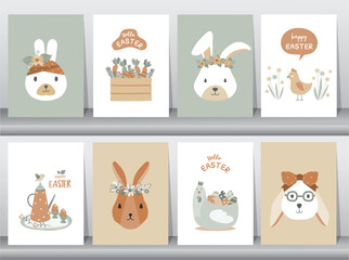 Happy Easter Set of banners, greeting cards, posters, holiday ,graphic elements. Holiday covers, posters, banners. Cartoon flat. vector illustration.