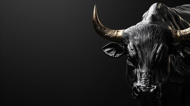 A striking image of a bull head silhouette against a stark black background, symbolizing the bullish market sentiment in cryptocurrency or stock trading 