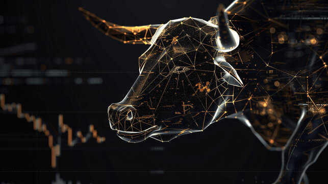 A striking image of a bull head silhouette against a stark black background, symbolizing the bullish market sentiment in cryptocurrency or stock trading 
