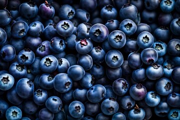 A close-up of a cluster of blueberries, highlighting their small size and intense blue-purple hue.