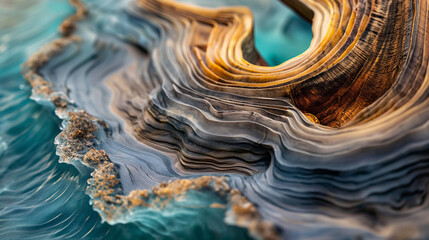 abstract background creating depth and movement waves of epoxy resin and wood with gold flecks