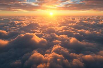 sun shines brightly above many clouds at golden hour