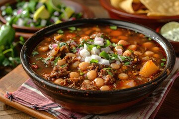 mexican soup on wooden background. ai generated