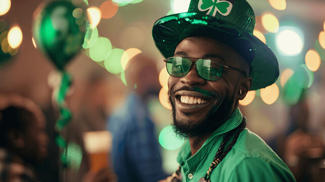 Portrait of an African-American man in a green hat at the bottom of Saint Patrick 