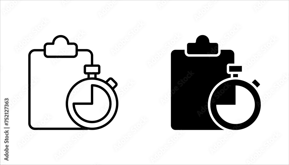 Wall mural fast services icon set, check list and stopwatch, to do plan, project management, vector illustratio