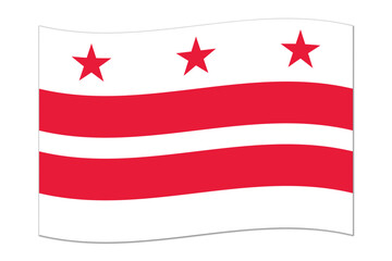 Waving flag of the District of Columbia state. Vector illustration.