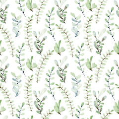 Watercolor seamless floral background. Pattern with leaves.