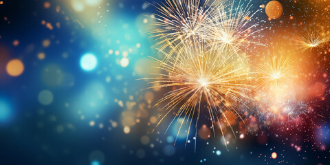 Fototapeta premium colorful fireworks with bokeh background