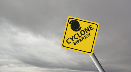 tornado warning on dark cloud, caution storm, tornado, rain flood warning