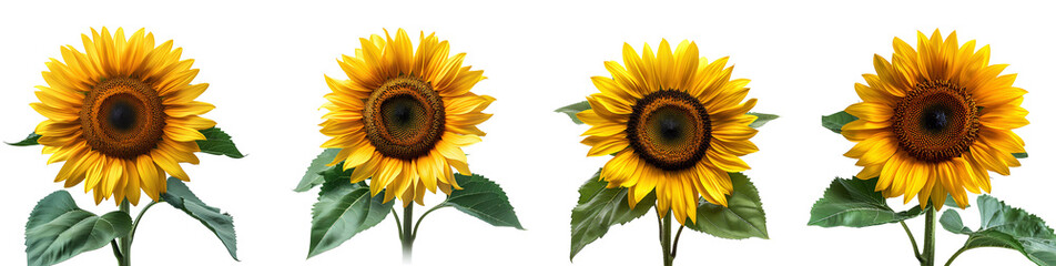 Fototapeta premium Sunflower Set png. Set of sunflower flowers isolated. Sunflower PNG. Sunflower flower isolated. Yellow sunflower fully bloomed PNG. Sunflower flat lay PNG. Sunflower top view PNG