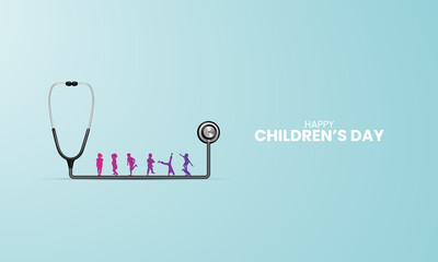 Happy Children's day, childrens day creative, Stethoscope whit playing, happy childrens. 3D Illustration.