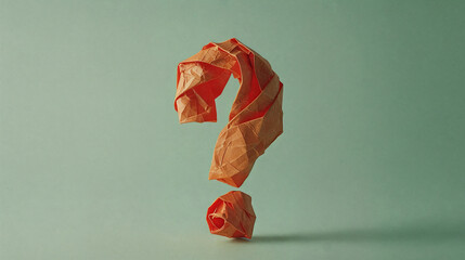 Decorative origami question mark made of red paper with copy space. AI Generative