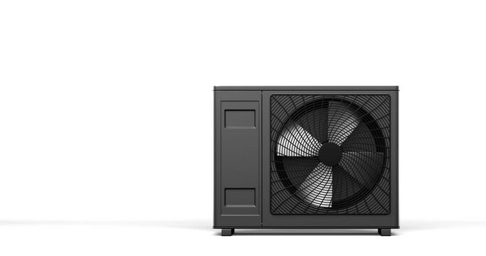 rotating fan of a heat pump energy as a heater and alternative energy - 3D Animation 4k 60 fps DCI seamless loop