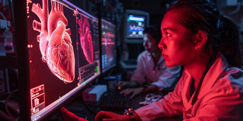 Fototapeta premium medical professionals working on computer screen and looking at images of human heart