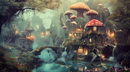 Fototapeta na wymiar Fairy mushroom houses