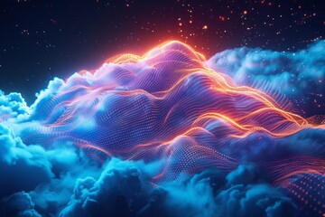 cloudscape infused with digital technology circuits, symbolizing cloud computing innovation - obrazy, fototapety, plakaty