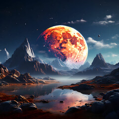 photorealistic moon with abstract landscape
