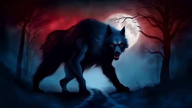 Scary werewolf at night Halloween
