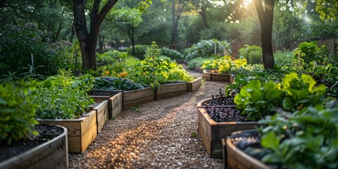 A thriving community garden promoting health wellness sustainability and fresh produce. Concept Community Garden, Health Wellness, Sustainability, Fresh Produce, Thriving Community,