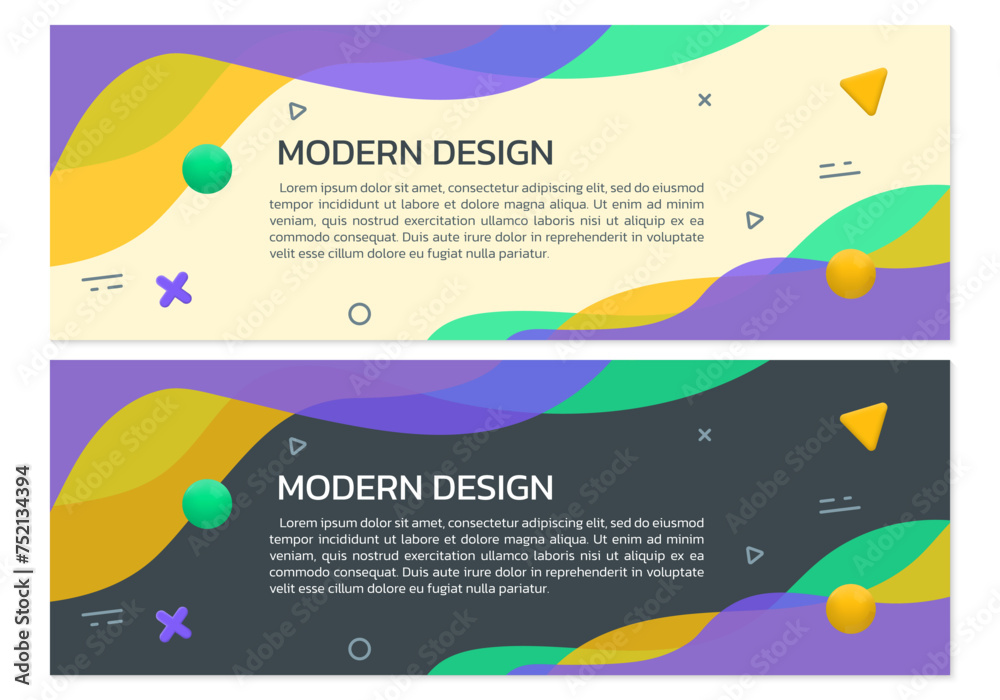 Wall mural abstract shape banner or background. wave shape, fluid header template. wavy shapes dynamic design t