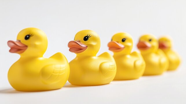 Yellow duck toy on white background. Business, Leadership, Teamwork or Friendship Concept. Photo