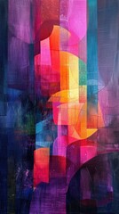 Vibrant Geometric Mosaic Art: A digital illustration featuring colorful lines, shapes, and patterns, creating a dynamic and visually appealing abstract background with a spectrum of vibrant hues