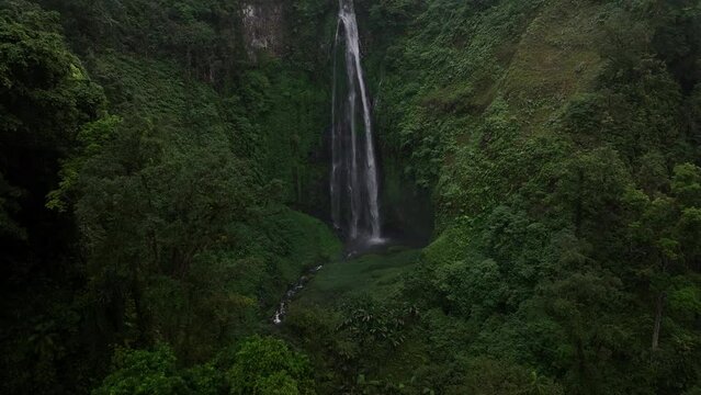 Aerial view over Waterfall Terjun Tiu Sekeper on the island of Lombok, Indonesia.