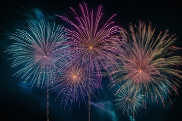 Colorful fireworks soaring over a black background. Can be used as abstract background or wallpaper