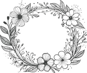 Line art of flowers in a circular shape