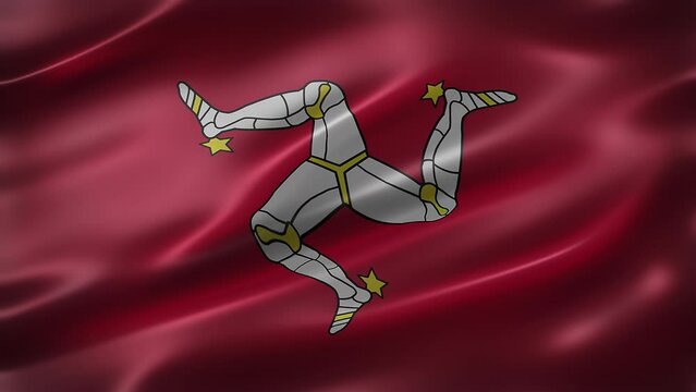 Isle of Man flag, front view, full frame, glossy, elegant silky texture, waving in the wind, movie-like look, realistic 4K CG animation, sleek, slow-motion fluttering, seamless loop-able.