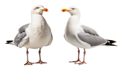 Obraz premium Two Seagulls Standing in Profile on White Background