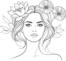 Minimal illustration of a woman with elegant flowers