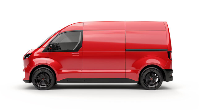 une camionnette &eacute;lectrique de livraison rouge moderne - fond blanc