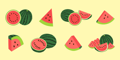 Cute red sliced watermelon illustration.