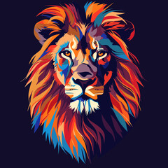 Colorful Lion Head Illustration on Dark Background, To provide a unique, eye-catching, Vector File